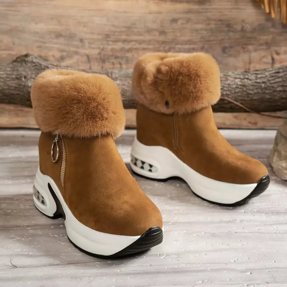 Fuzzy Side Zipper Platform Ankle Boots
