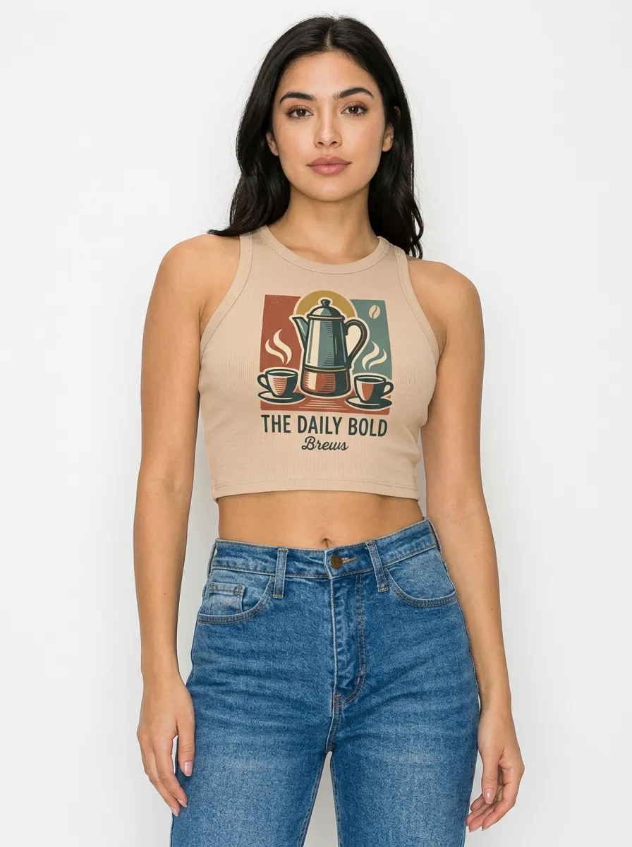 Women's Coffee Lover Daily Bold Brews Printed Crop Tank Top