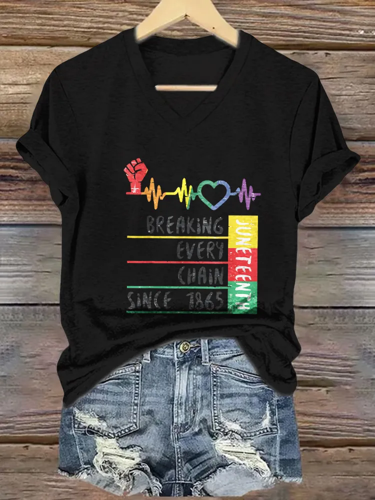 Women's Breaking Every Chain Since 1865 V-Neck Short-Sleeved T-Shirt