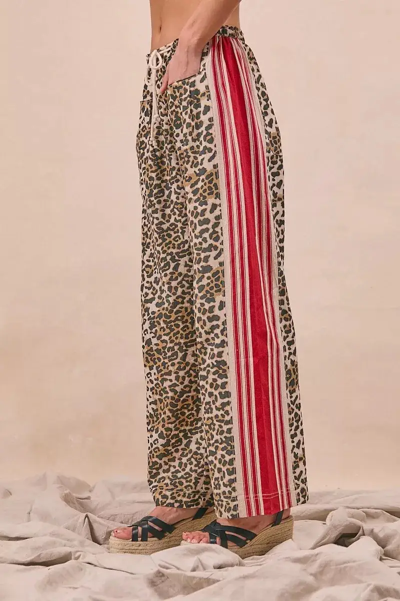 Bohemian Sequin Leopard Print Drawstring Pocketed Pants