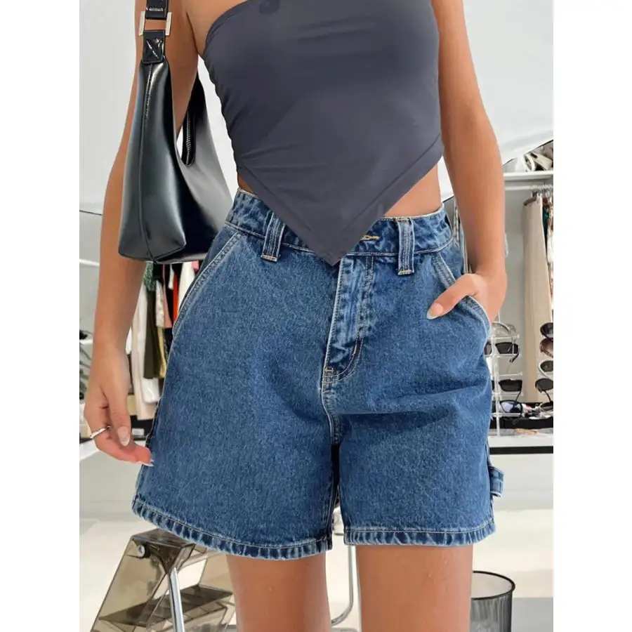 Washed High Rise Denim Shorts