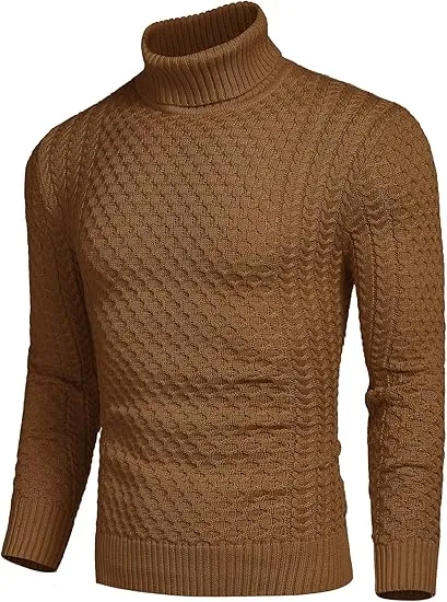 Men's Slim Fit Turtleneck Sweater Casual Knitted Twisted Pullover Solid Sweaters PACKAGE SET