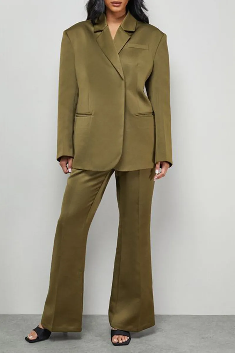 Casual Style Waistband Flare Olive Trouser