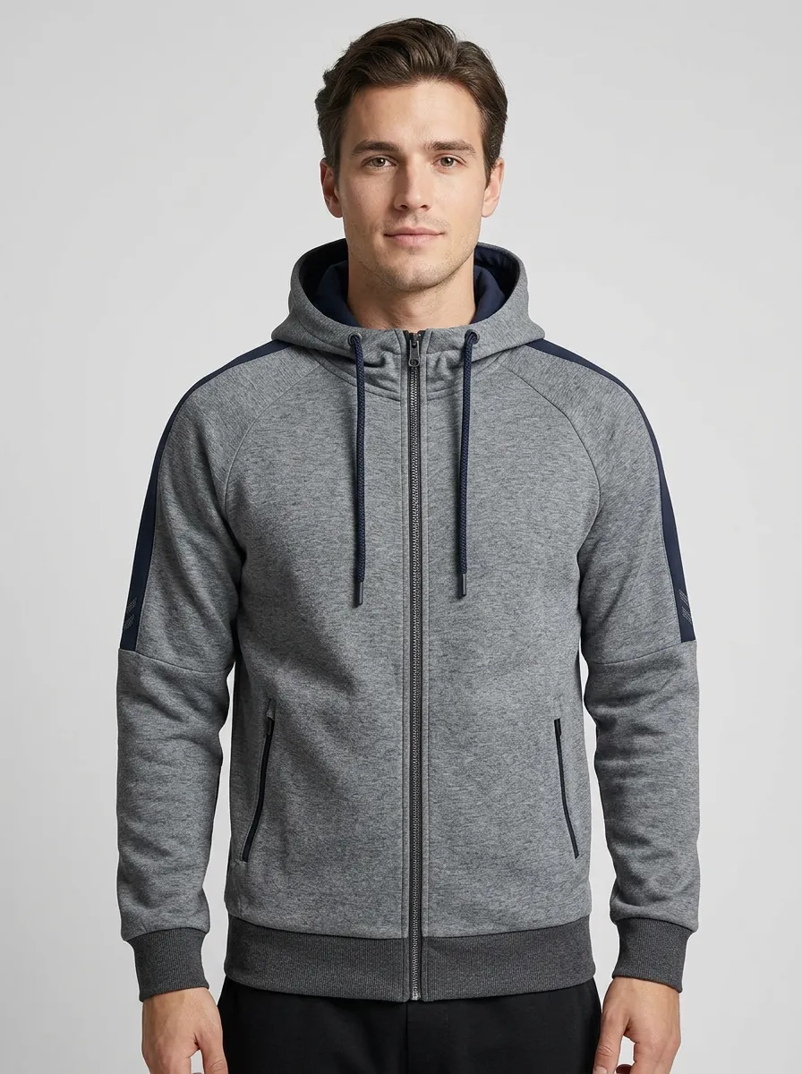 Classic Zip-Up Hooded Casual Look Men's Sport Jacket