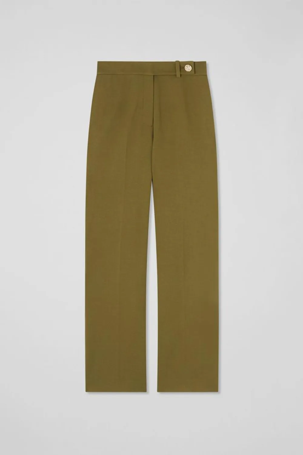 Olive Green High Waist Straight Leg Trousers