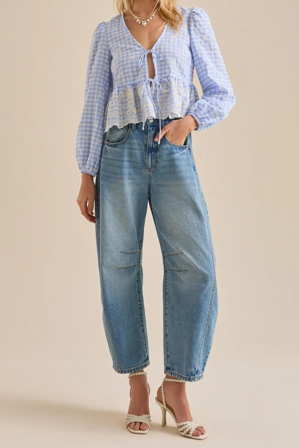 Gingham Front Tie Top