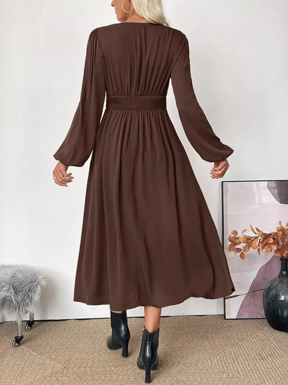 V Neck Midi Dress