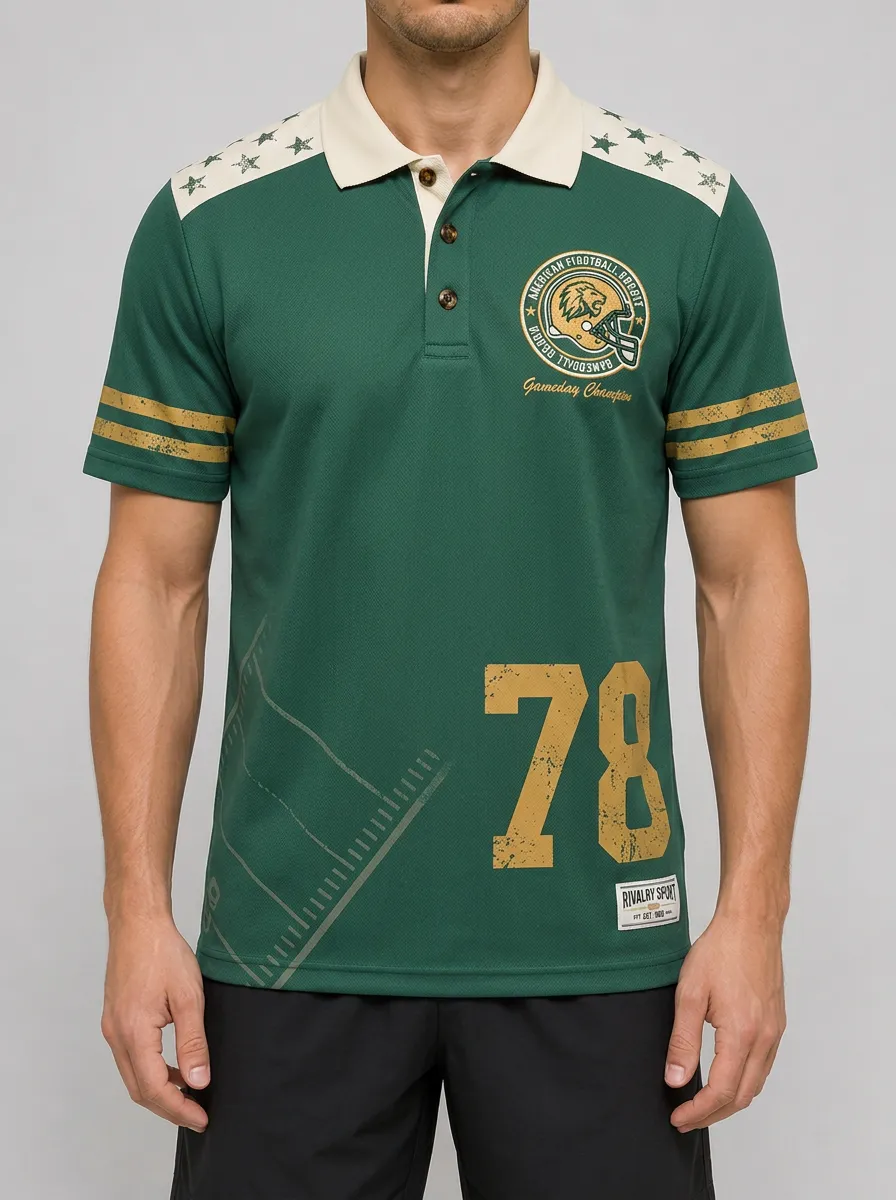 Men's American Football Lion 78 Printed Polo Shirt