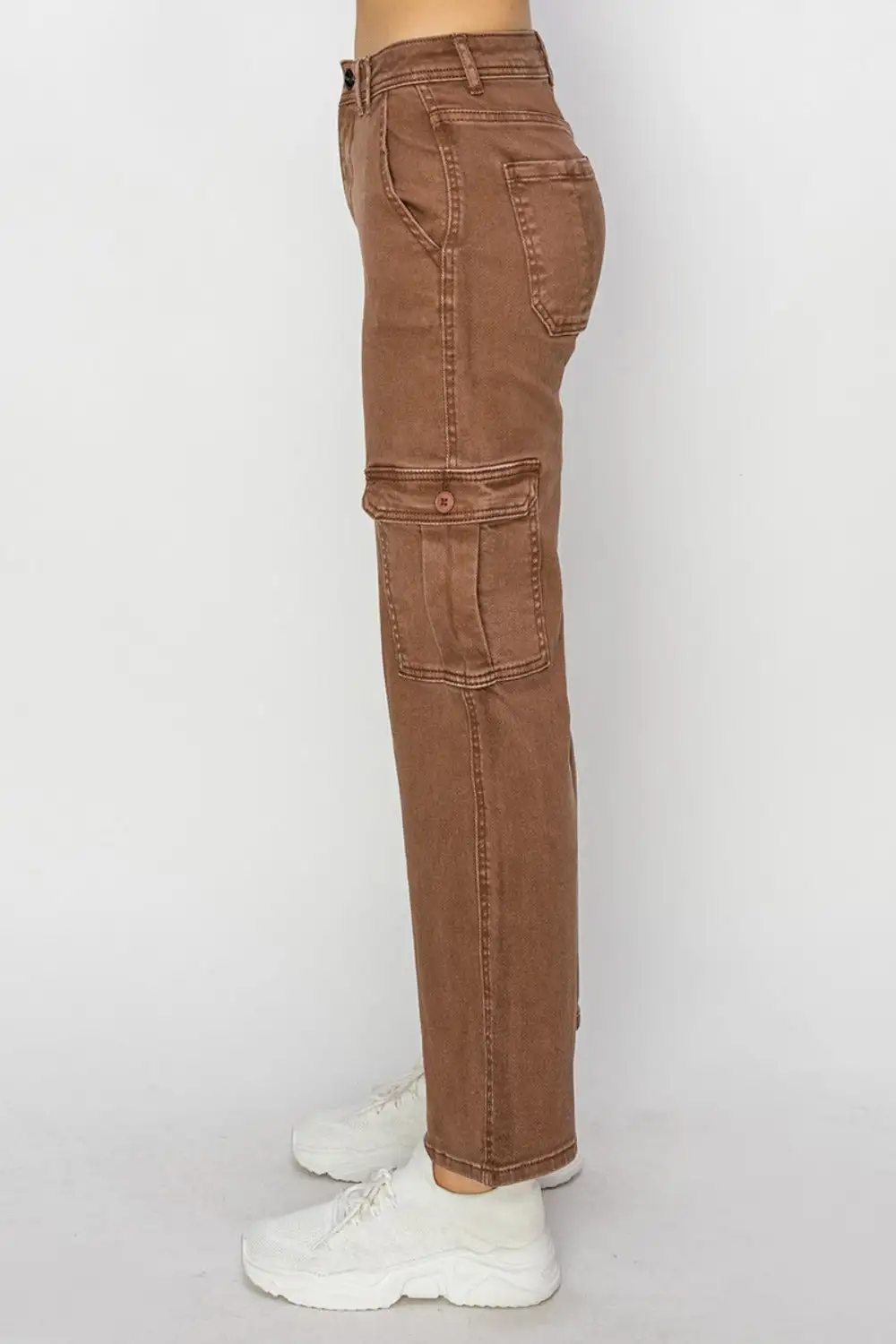 Textured High Waist Cargo Denim Jeans