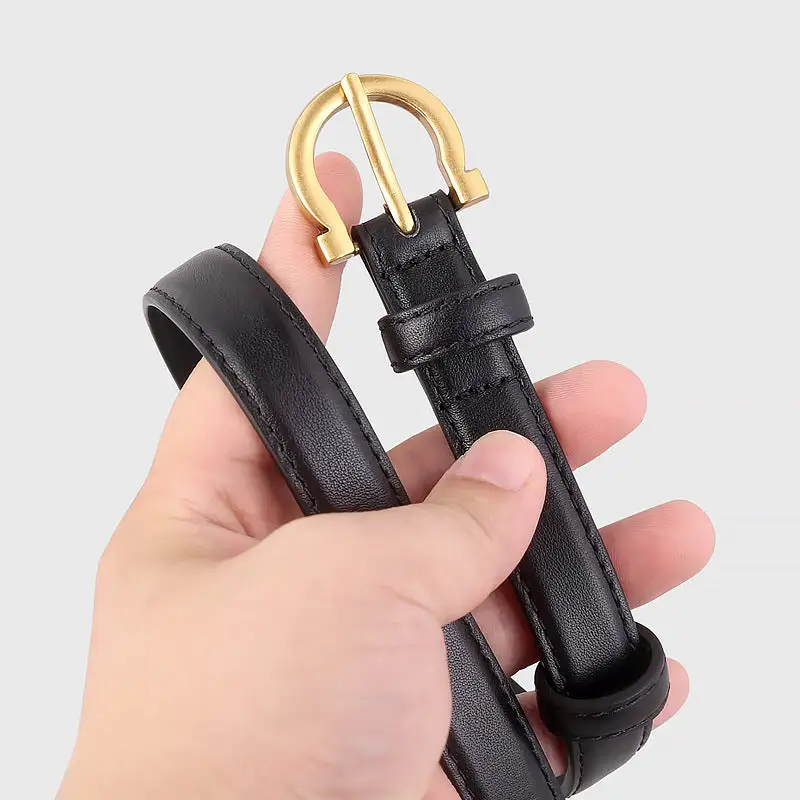 Casual Leather Belt with Golden Buckle