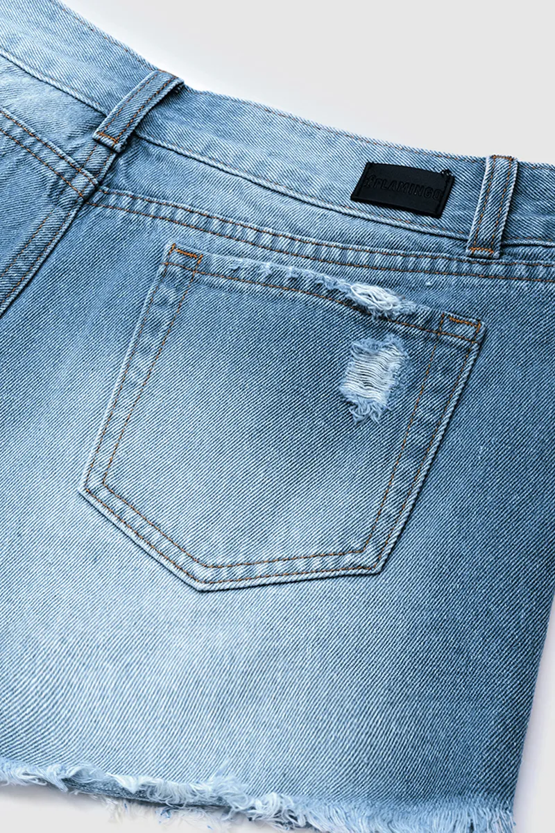 Button Fly Distressed Raw Hem Denim Shorts