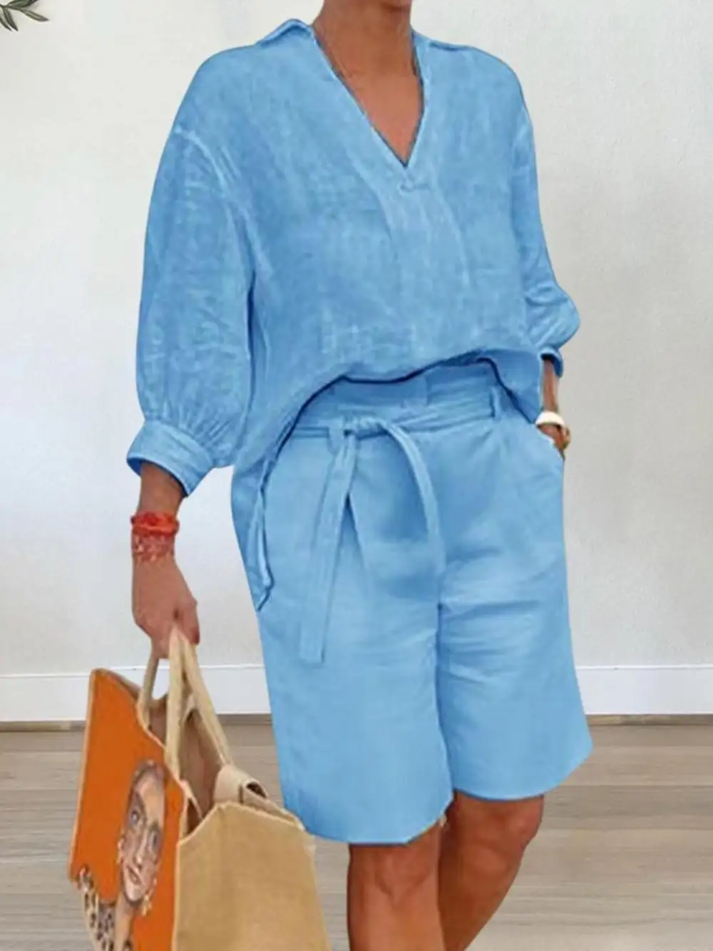Johnny Collar Sleeve Top and Shorts Set