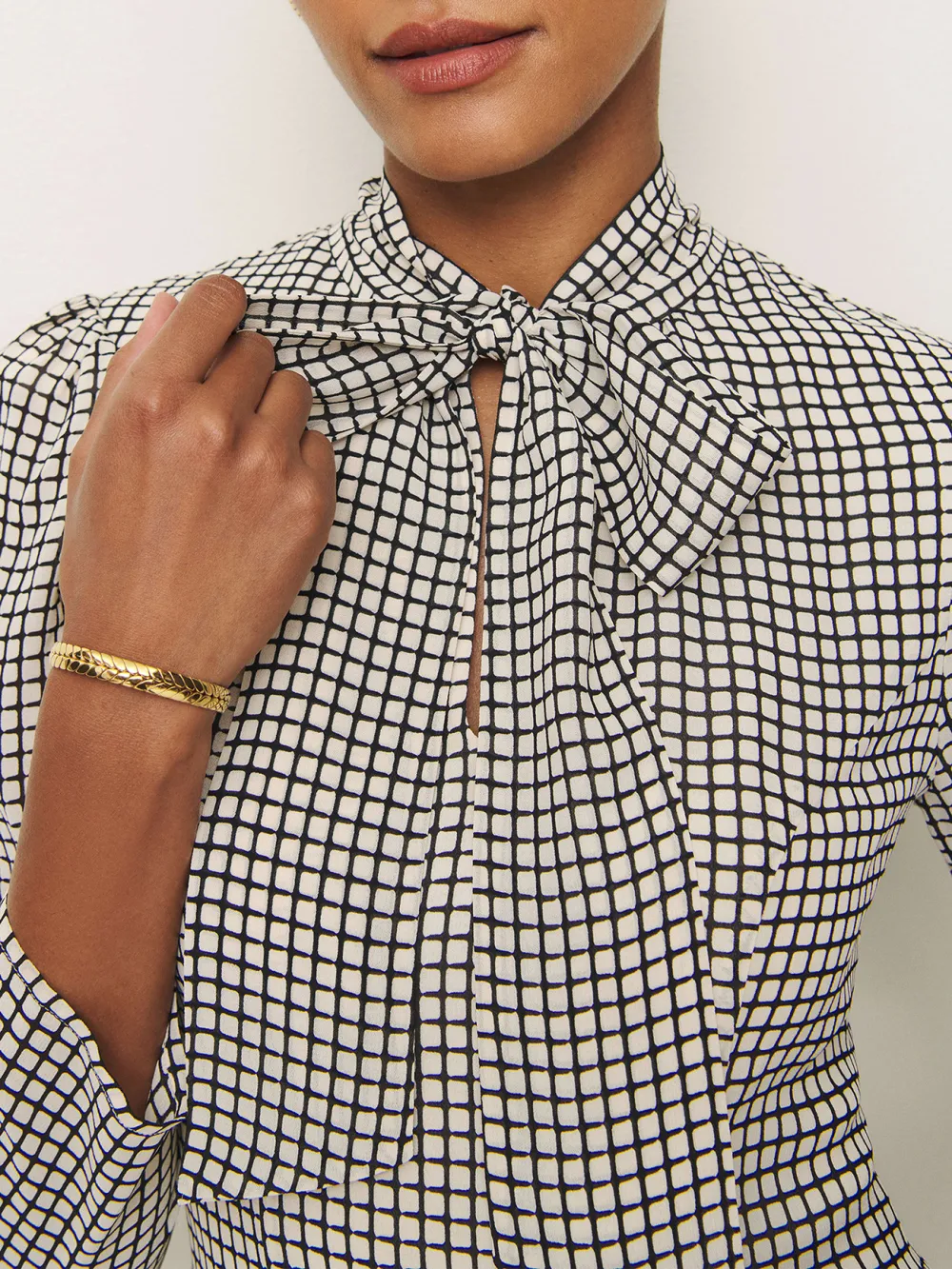 Tie Neck Long Sleeve Mini Dress