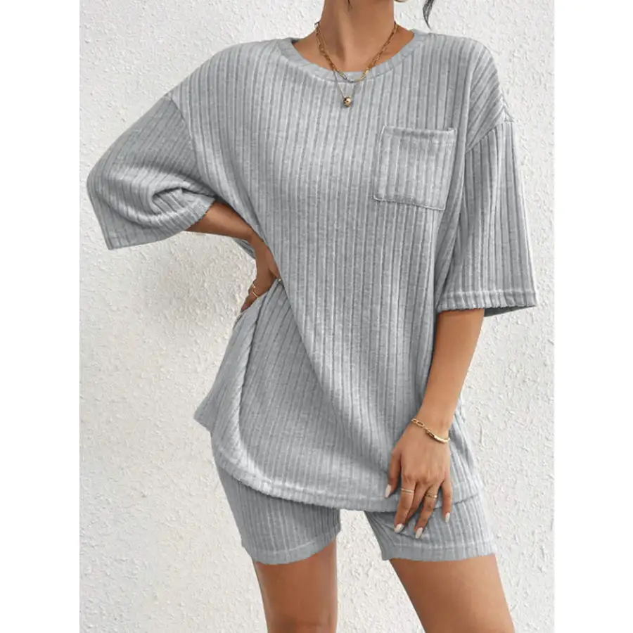 Ribbed Round Neck Top and Shorts Set