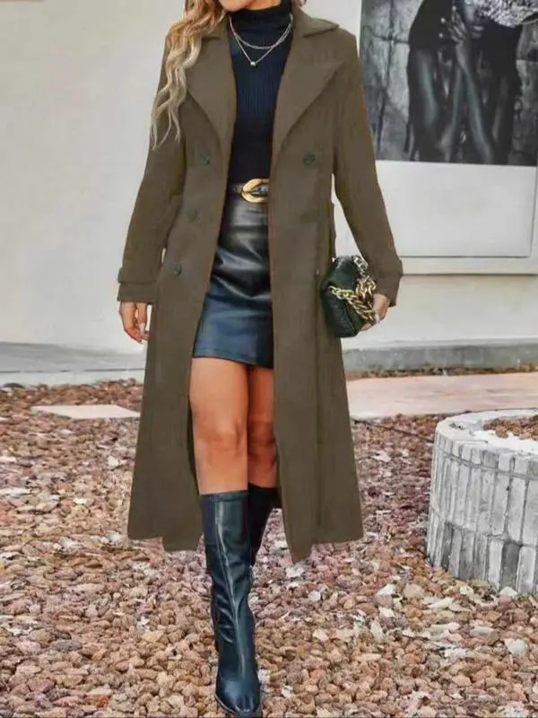 Women's Solid Double-Breasted Wool Coat