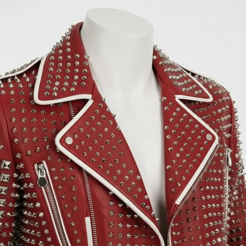 Polished Leather Biker Motorcycle Studded Jacket