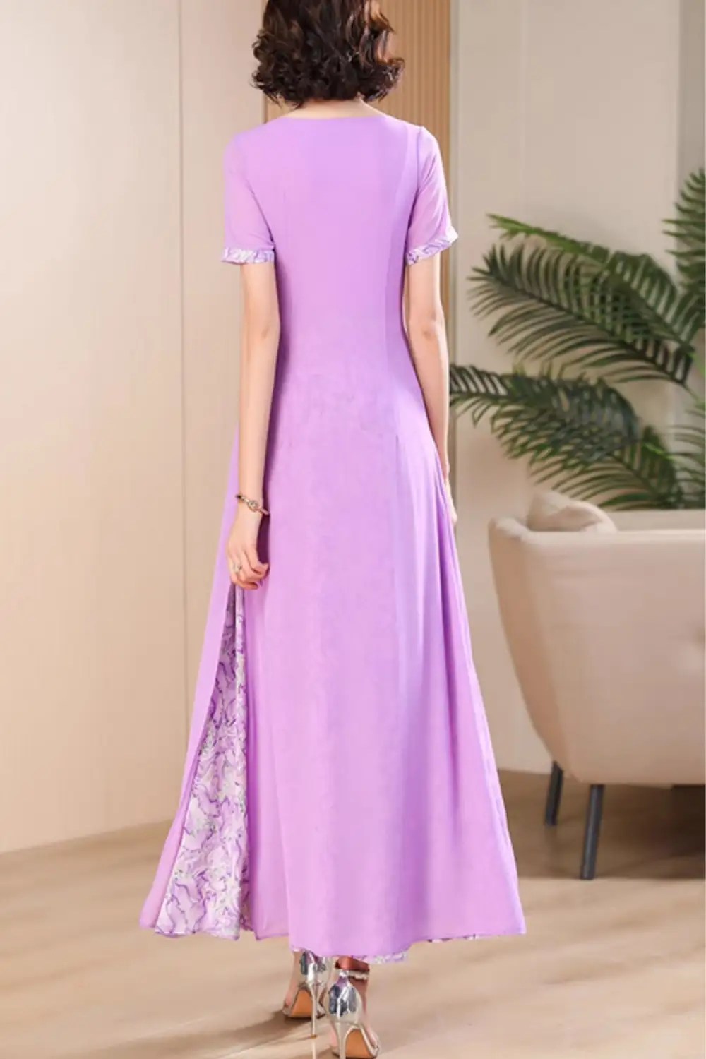Textured Chiffon Short Sleeve Maxi Dress