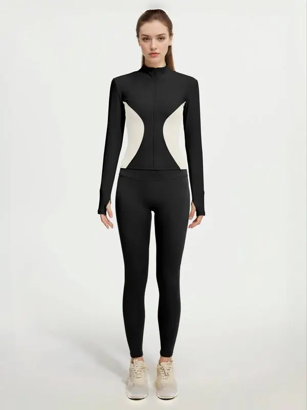 Women's Breathable Quick-Dry Active Set – Zip Jacket & High-Waist Leggings