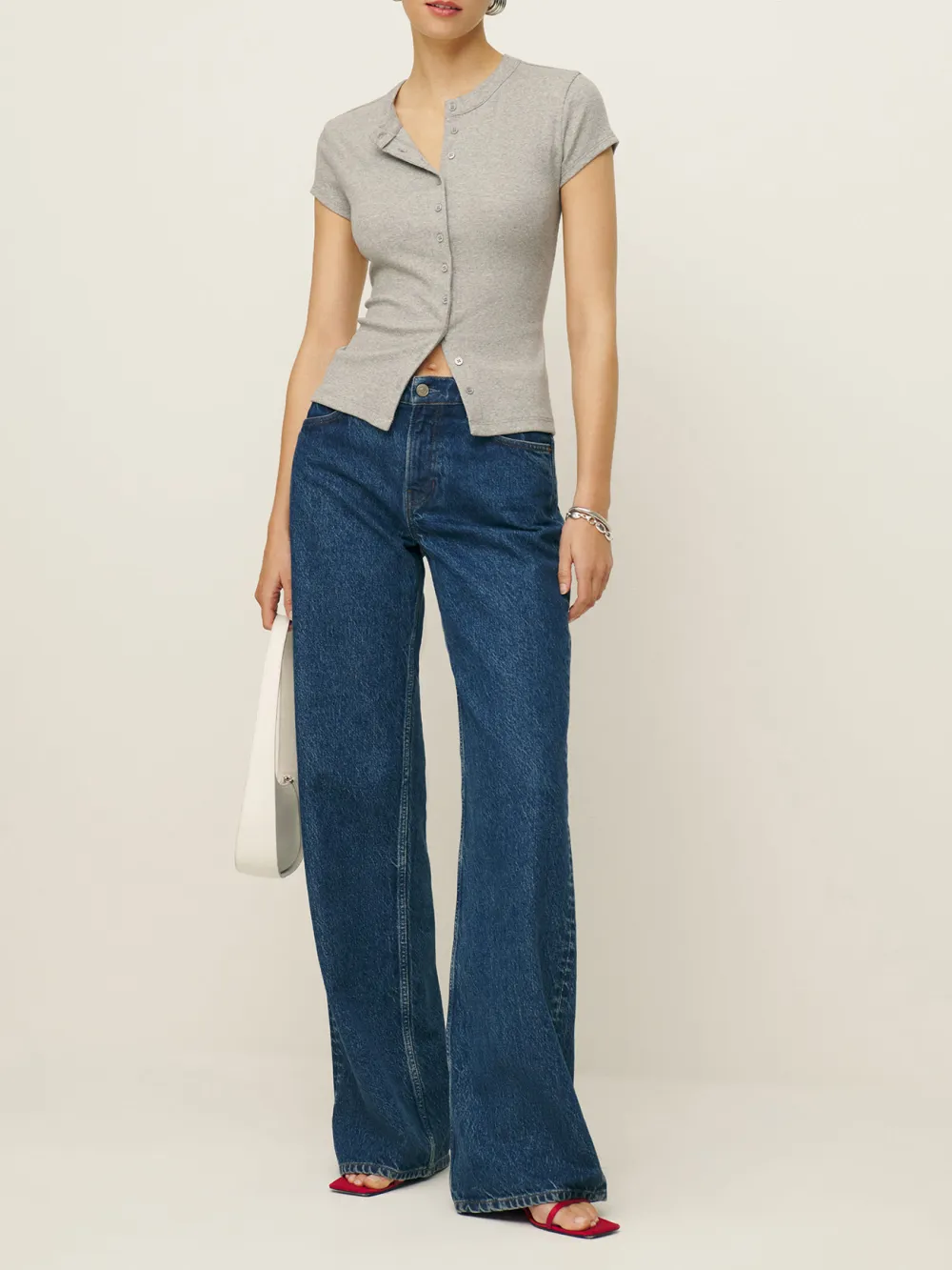 Button Front Knit Crop Top