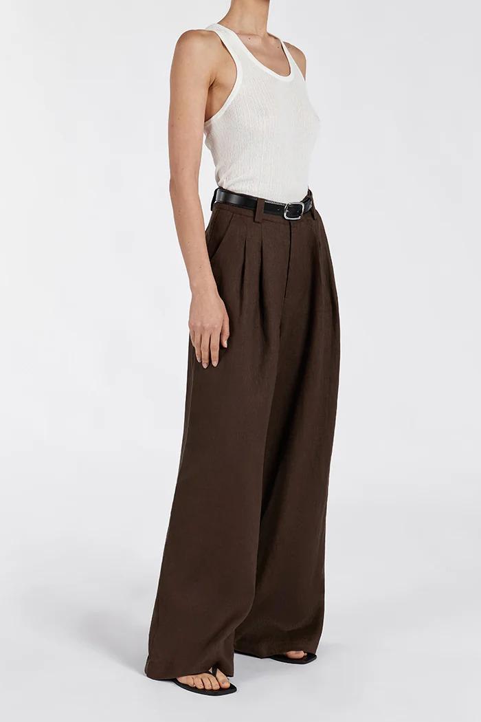 BITTER CHOC LINEN PANT