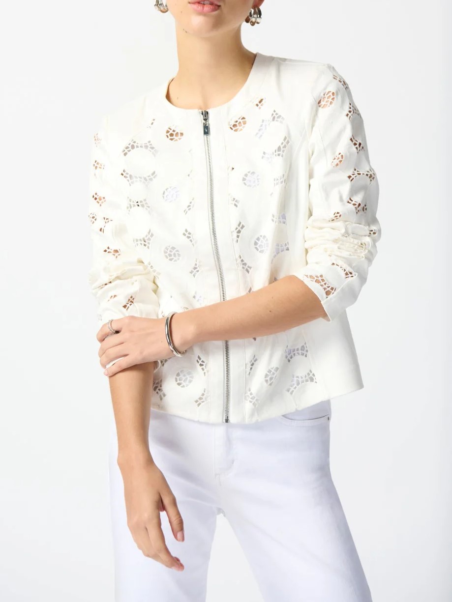 White Embroidered Zip - Front Jacket