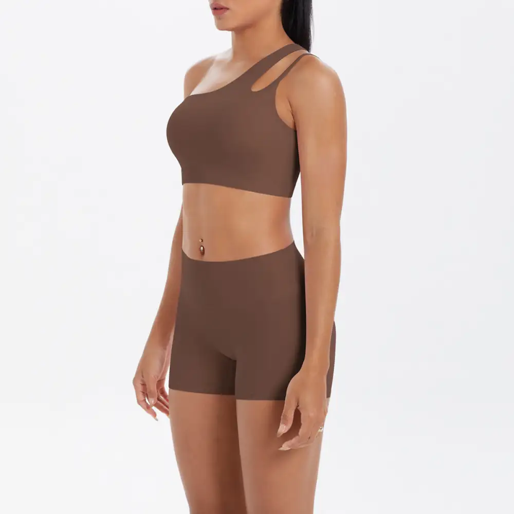 One-Shoulder Backless Bra, Vest and Shorts Active Set