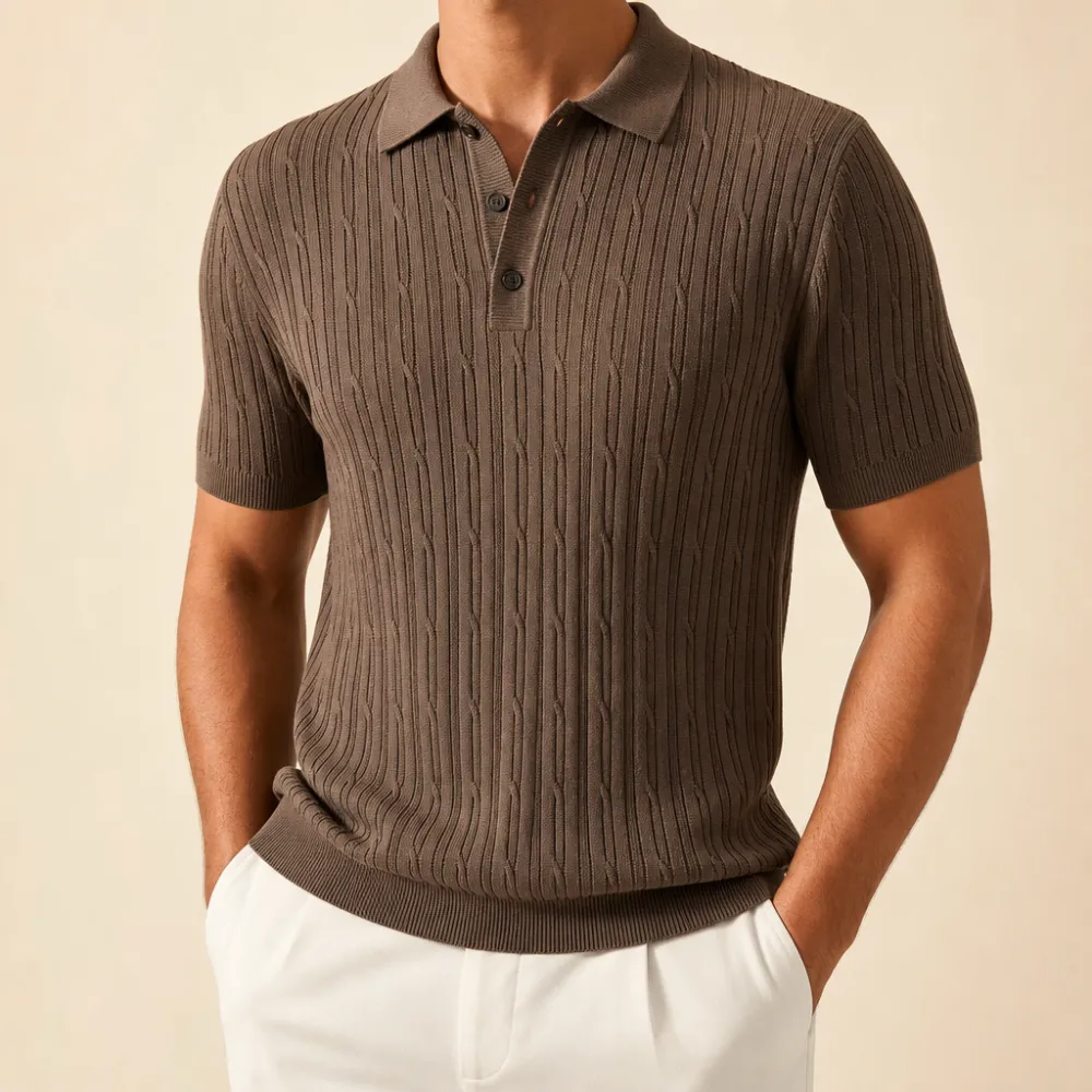 Men’s Textured Short Sleeve Knit Polo Shirt