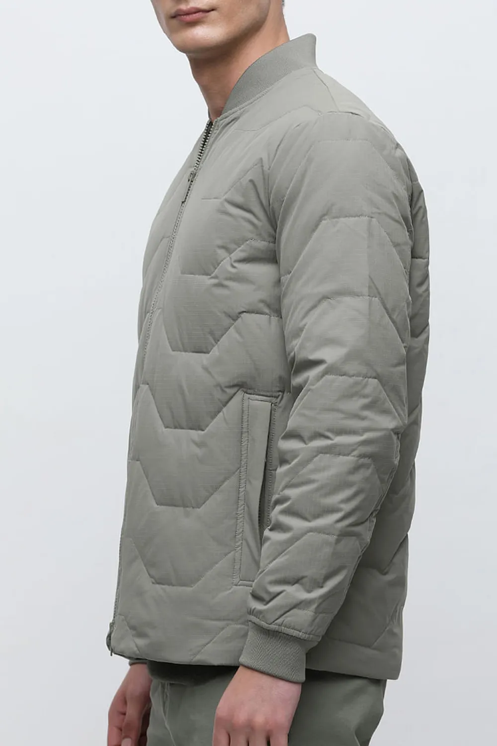 Green Quilted Bomber Jacket