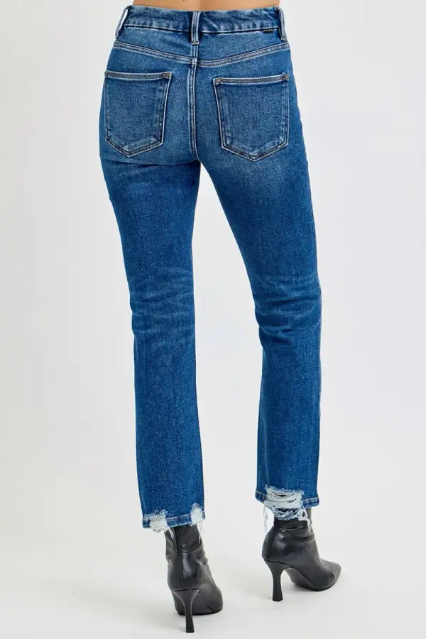 Easy High Waist Straight Leg Distressed Denim Jeans