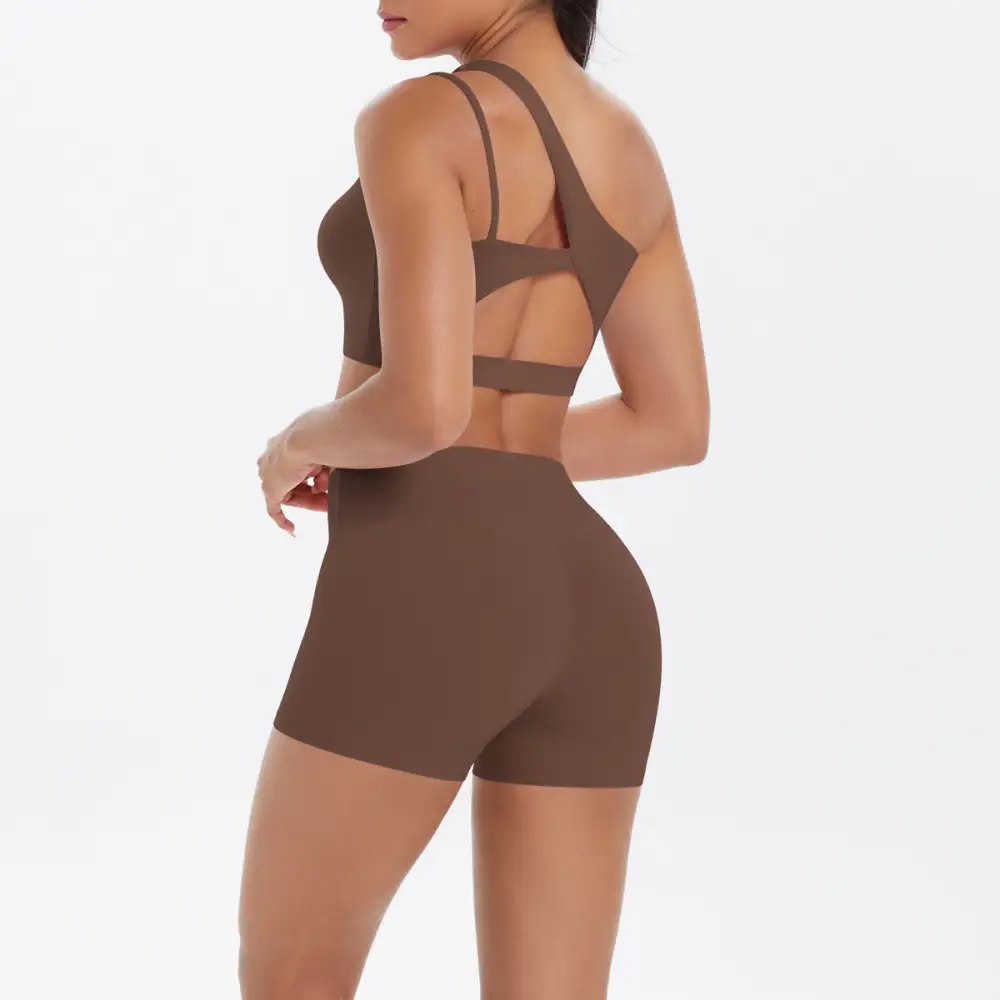 One-Shoulder Backless Bra, Vest and Shorts Active Set