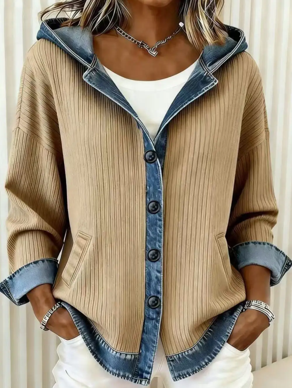 Loose Plaid Hooded Cardigan Sweatshirt