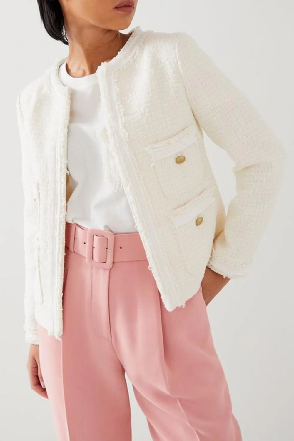 White Tweed Pocket Detail Short Jacket