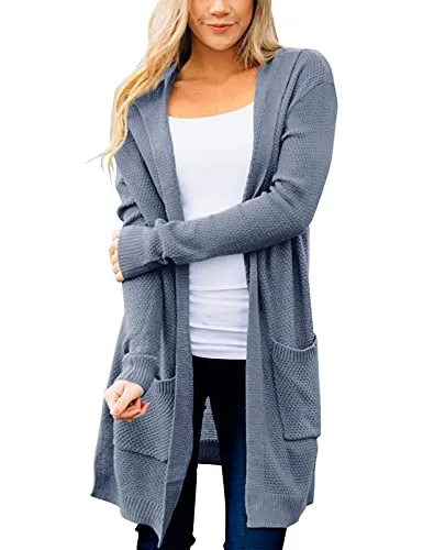 Women's Long Sleeve Open Front Hoodie Knit Sweater Cardigan Outwear