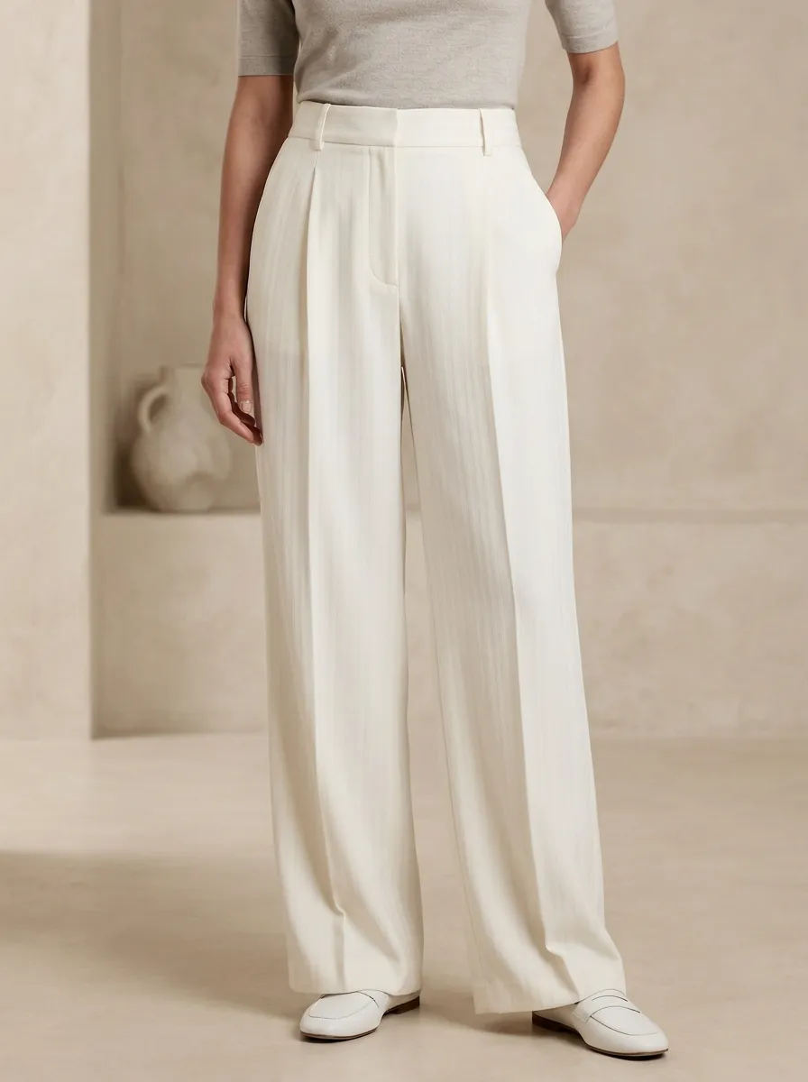 Minimal Wide-Leg Pleated Women's Wide-Leg Pants