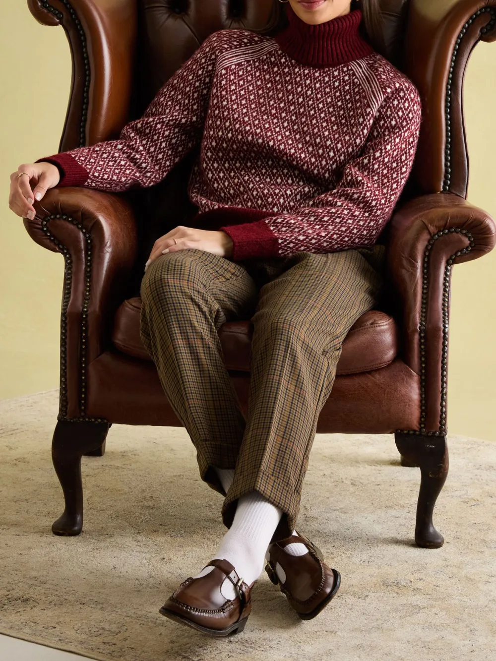 Cream/Red Patterned Jumper with Detachable Roll Neck