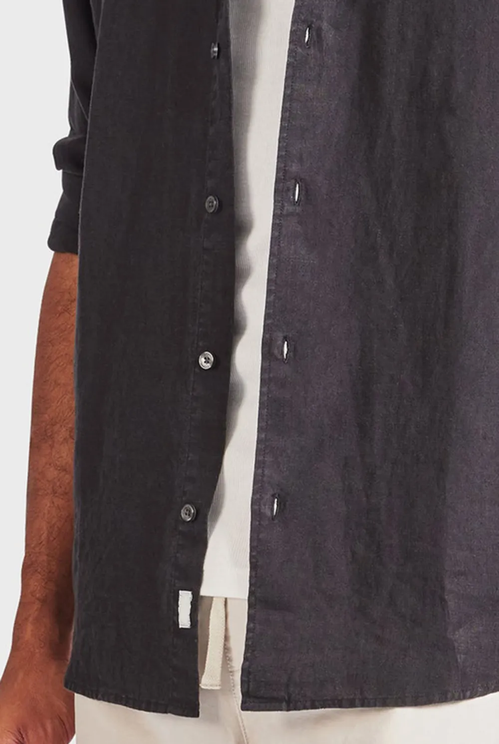 Black Linen Button Down Long Sleeve Shirt