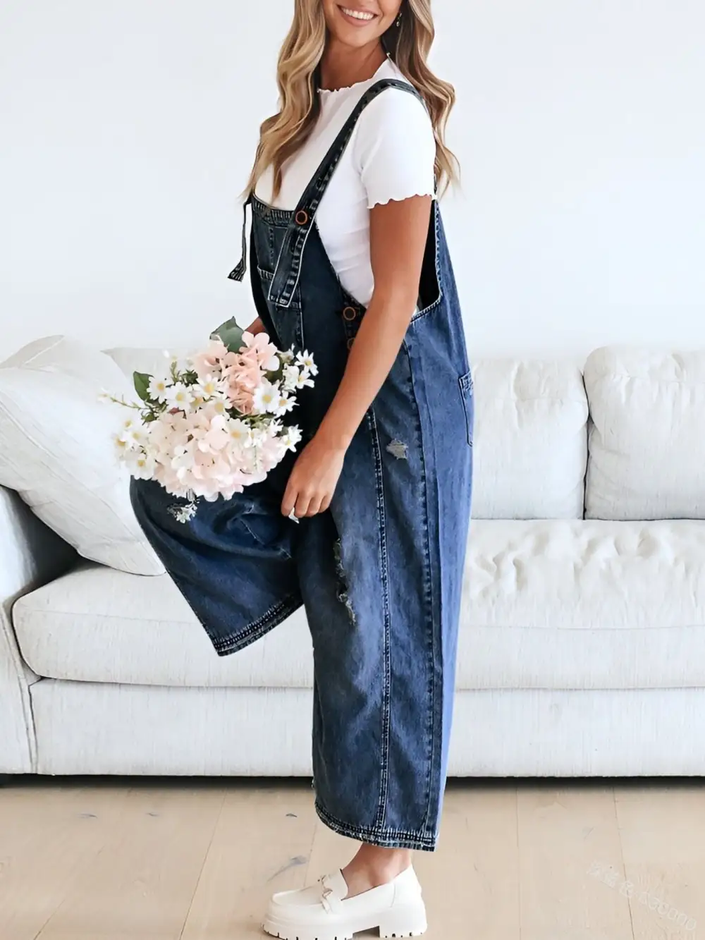 Wide Leg Denim Overalls Relaxed Fit Bib Overalls