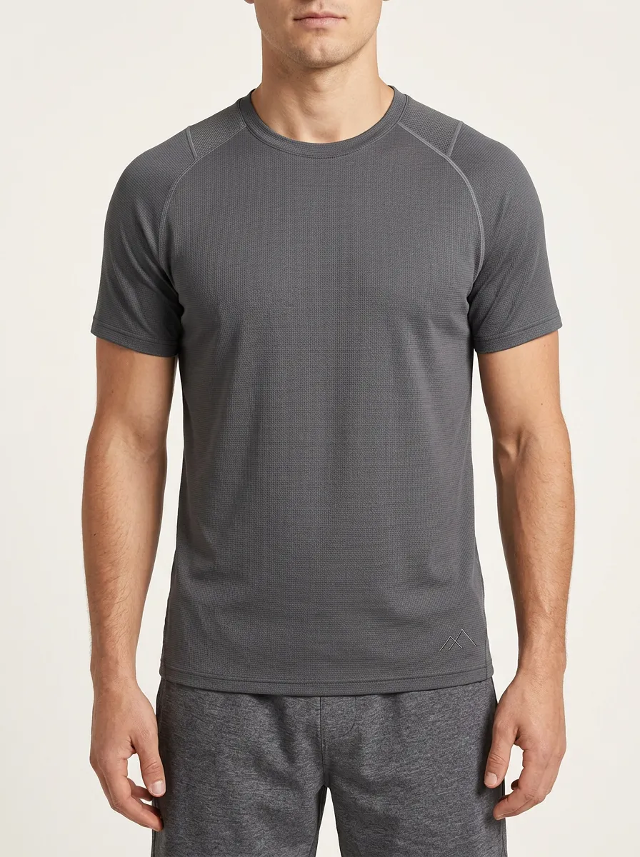 Men's Mountain Textured Raglan Performance Sport Crewneck T-Shirt