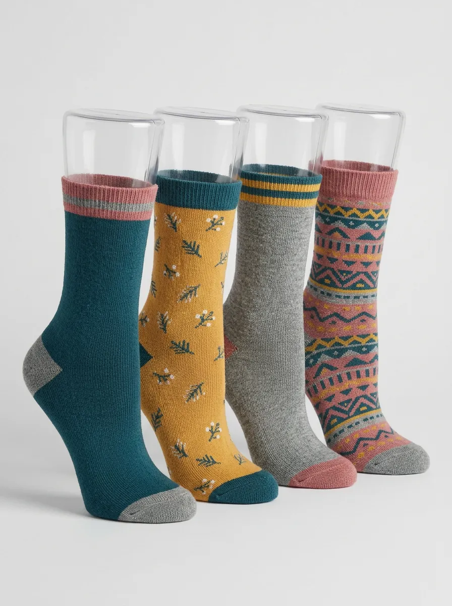 Geometric Floral Heathered Texture Ribbed Texture Men's Crew Socks Four-Pair Pack