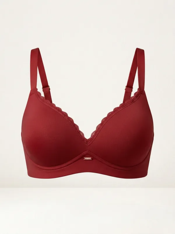 Women's Padded Seamless Lace-Trim Scalloped-Edge Bra