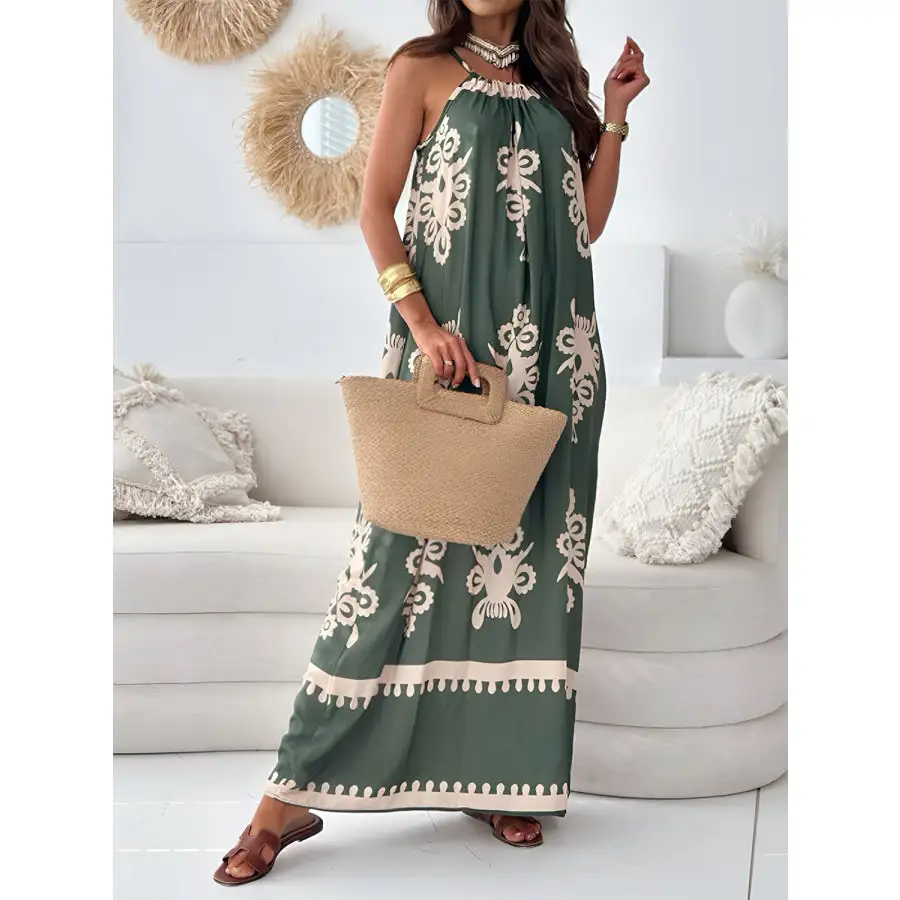 Printed Spaghetti Strap Sleeveless Maxi Dress