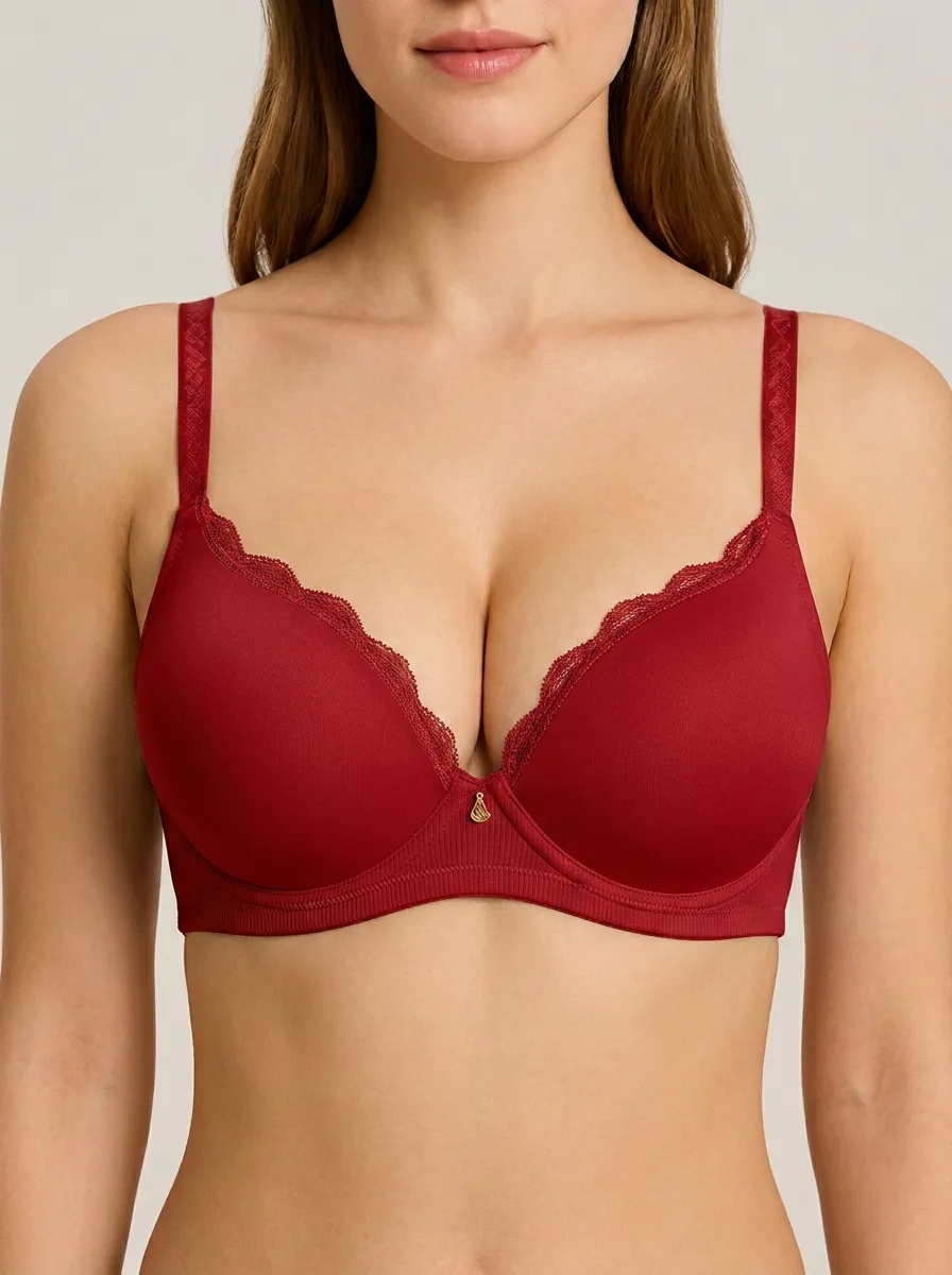 Women's Nude Lace Trimmed Padded Underwire Bra Top
