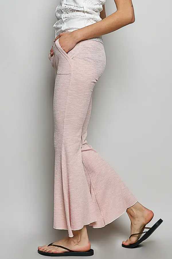 Relaxed Drawstring Textured Ribbed Knit Pants