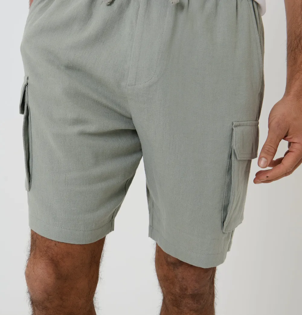 Men's Sage Green Linen Blend Cargo Shorts