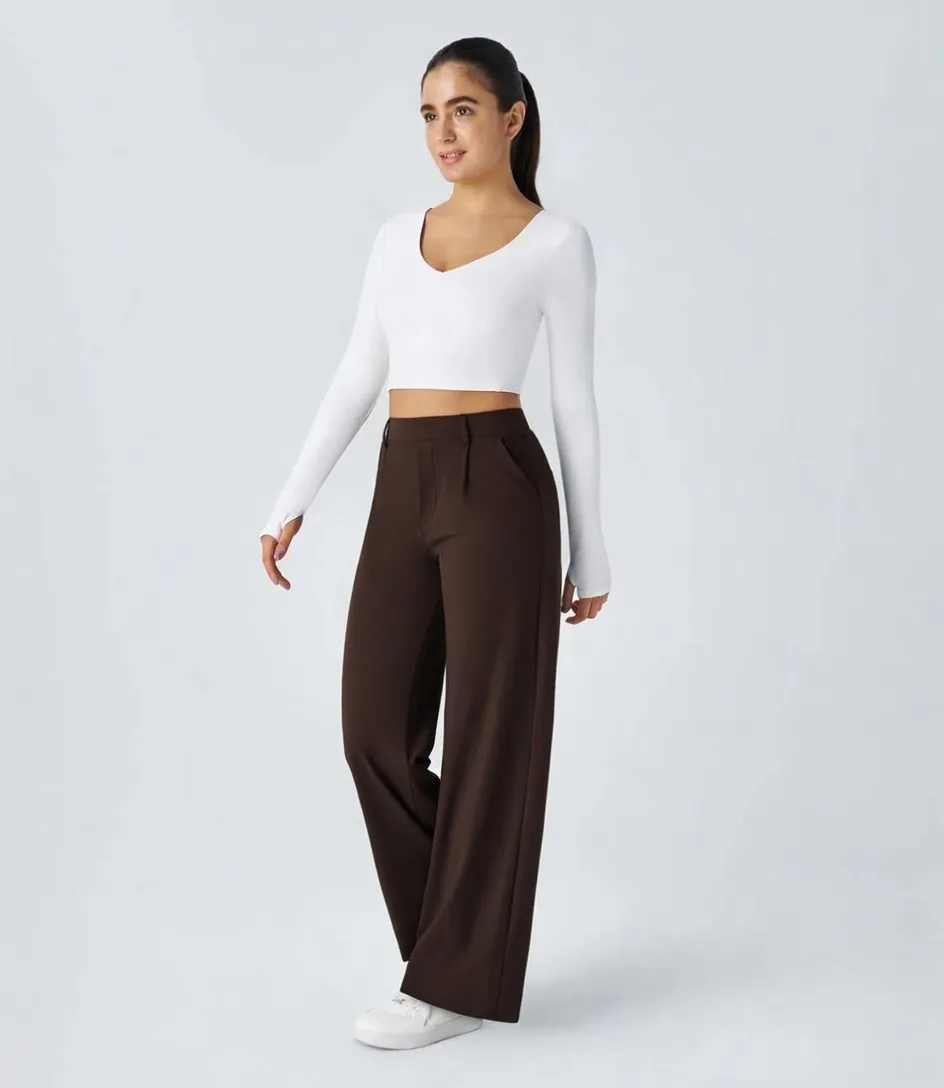 High-waist Pocket Straight-leg Work Pants