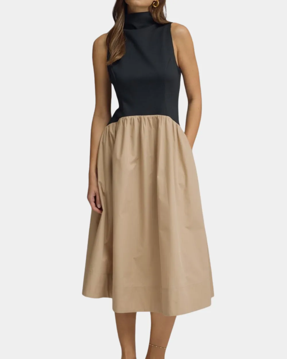 Mixed Media Mock Neck Dress