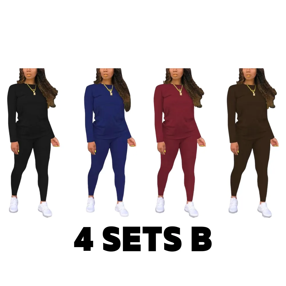 Women's Long Sleeve Tee & Elastic Waist Pants Set