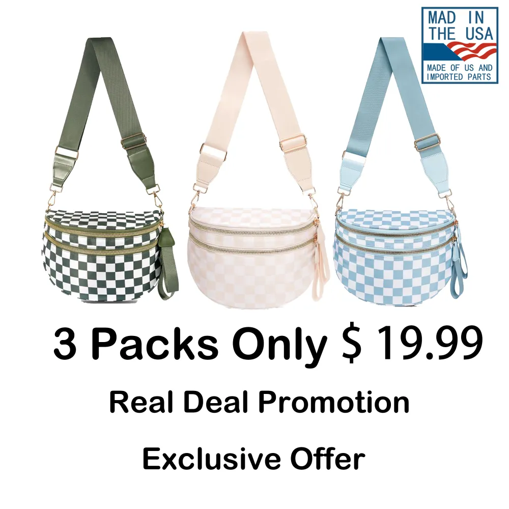 🏷️ 🔥 Clearance Sale – 40% OFF! 🔥 Black & White Checkered Nylon Bum Bag – Plus Size Friendly Fanny Pack | Spacious, Lightweight & Stylish Crossbody Gift for Everyone