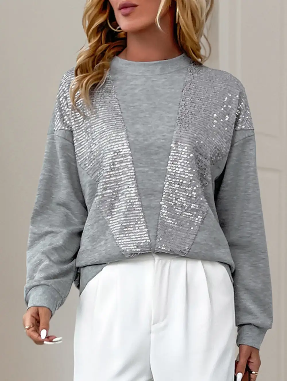 Sequin Patchwork Crew Sweatshirt