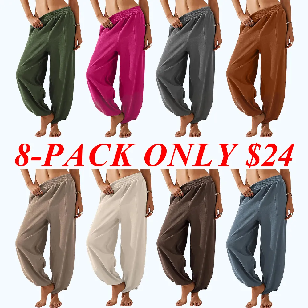 Women’s Harem Barrel Wide Leg Pants Elastic Waist Baggy Loose Fit Casual Jogger Sweatpants With Pockets Beach Street Coffee Teacher Outfits